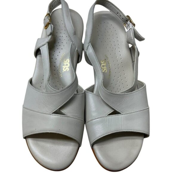 SAS Tripad Comfort Caress Bone Leather Slingback 1.5” Wedge Sandals Size 8.5 N - Picture 1 of 8